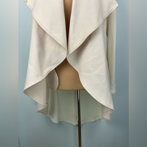 Drape Collar Coatigan Cardigan Jacket Ribbed Sleeves & Back Fleece Front Sz L - Picture 5 of 13